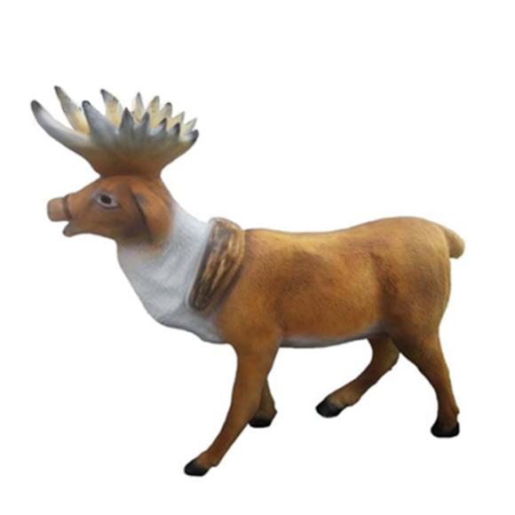 Decorative sculpture designed as a motley light brown white colored standing reindeer 74x83cm