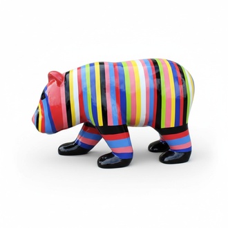 Abstract decorative sculpture designed as a bear with colorful stripes 165cm length