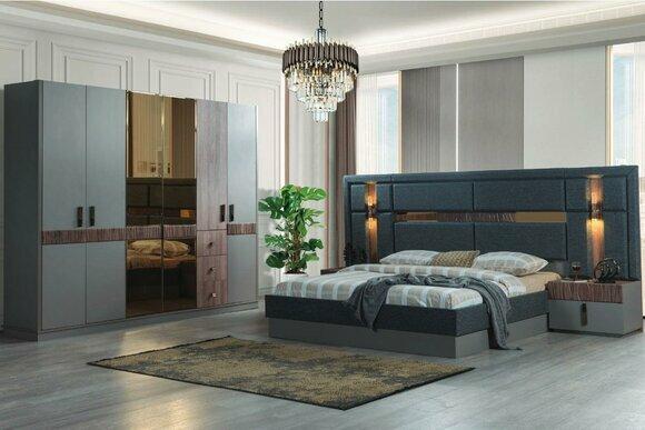 Grey bedroom complete set bed 2x bedside tables wardrobe