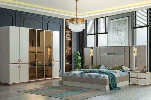 Designer bed Wooden wardrobe Luxury bedside tables Bedroom set