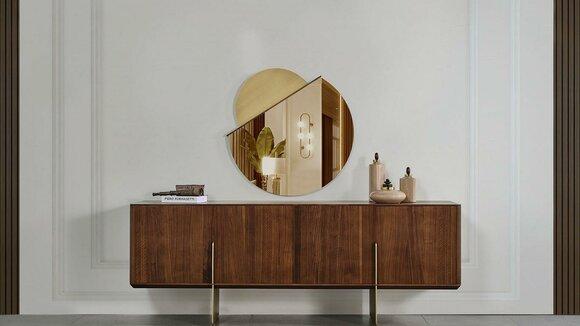 Luxurious dining room set consisting of sideboard and mirror brown colour