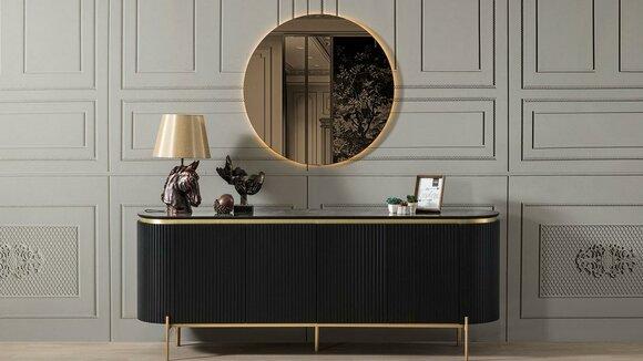 Dining room set modern Consists of black sideboard and mirror 2 pcs.
