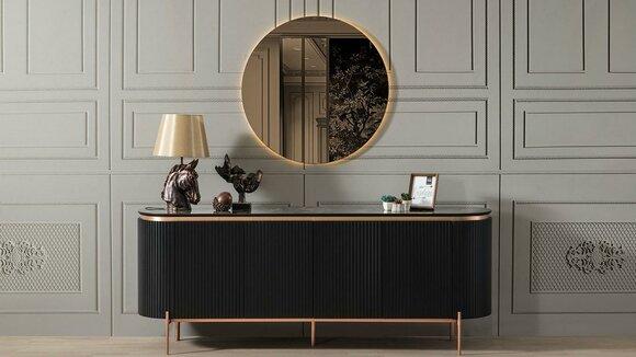 2-piece dining room set consisting of luxurious black sideboard and mirror