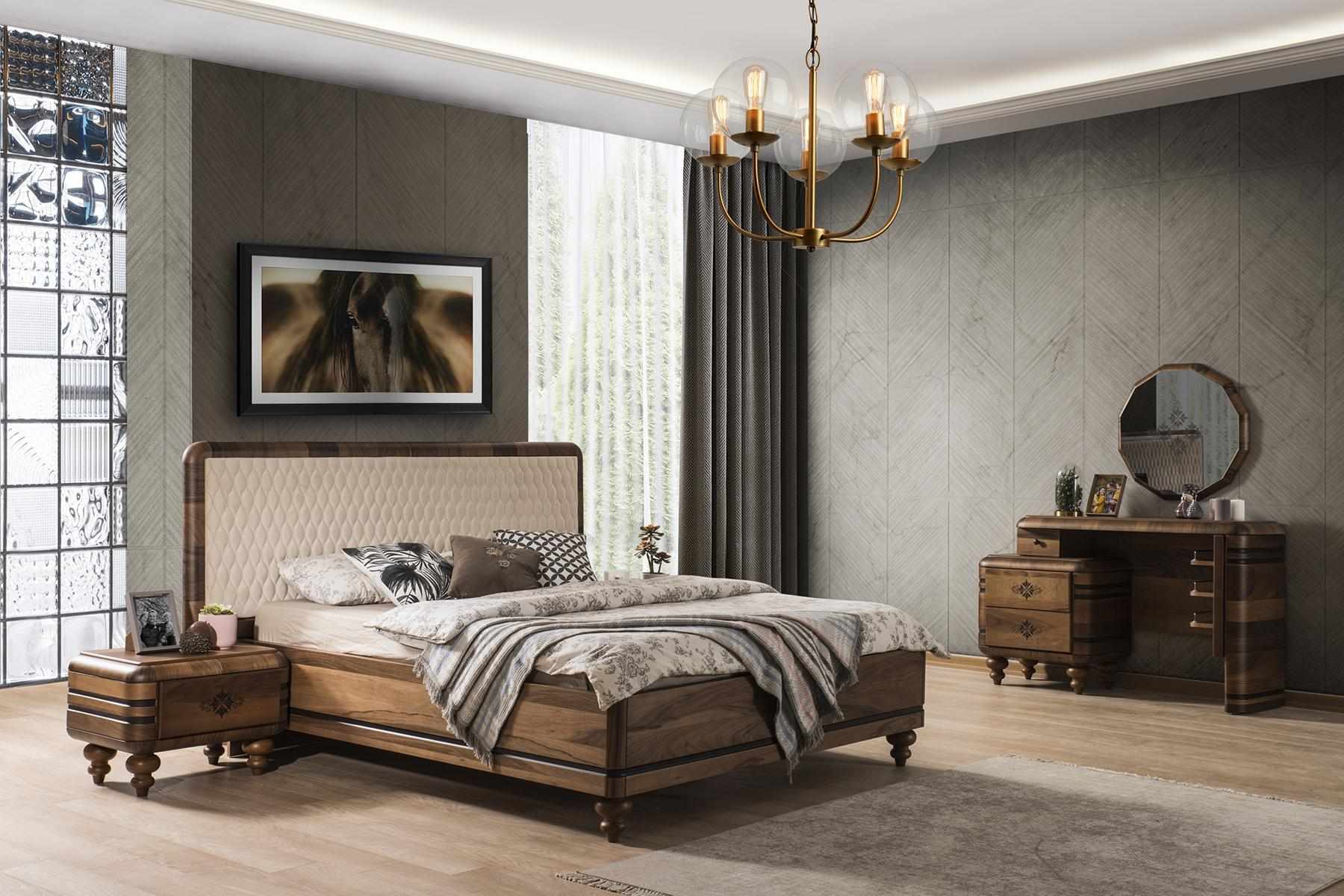 thumbnail image 2 of 5-Piece Vintage Bedroom Set - King Size Bed, Dresser, Mirror & Nightstands In Brown Cherry 2 of 13