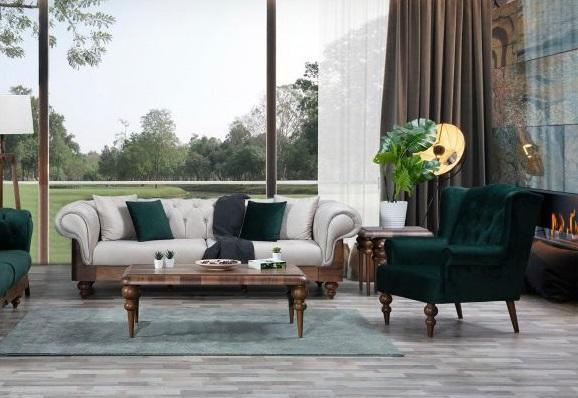 Classic sofa set 3-seater + armchair Chesterfield designer furniture
