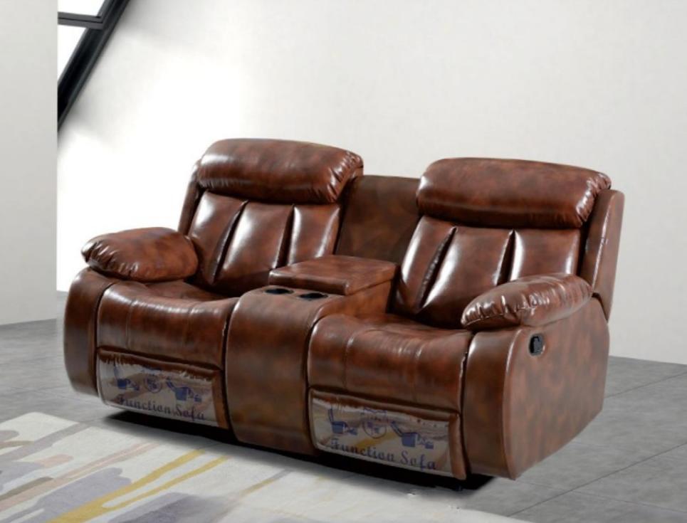 Sofa 2 seater couch upholstery designer relax function living room brown new