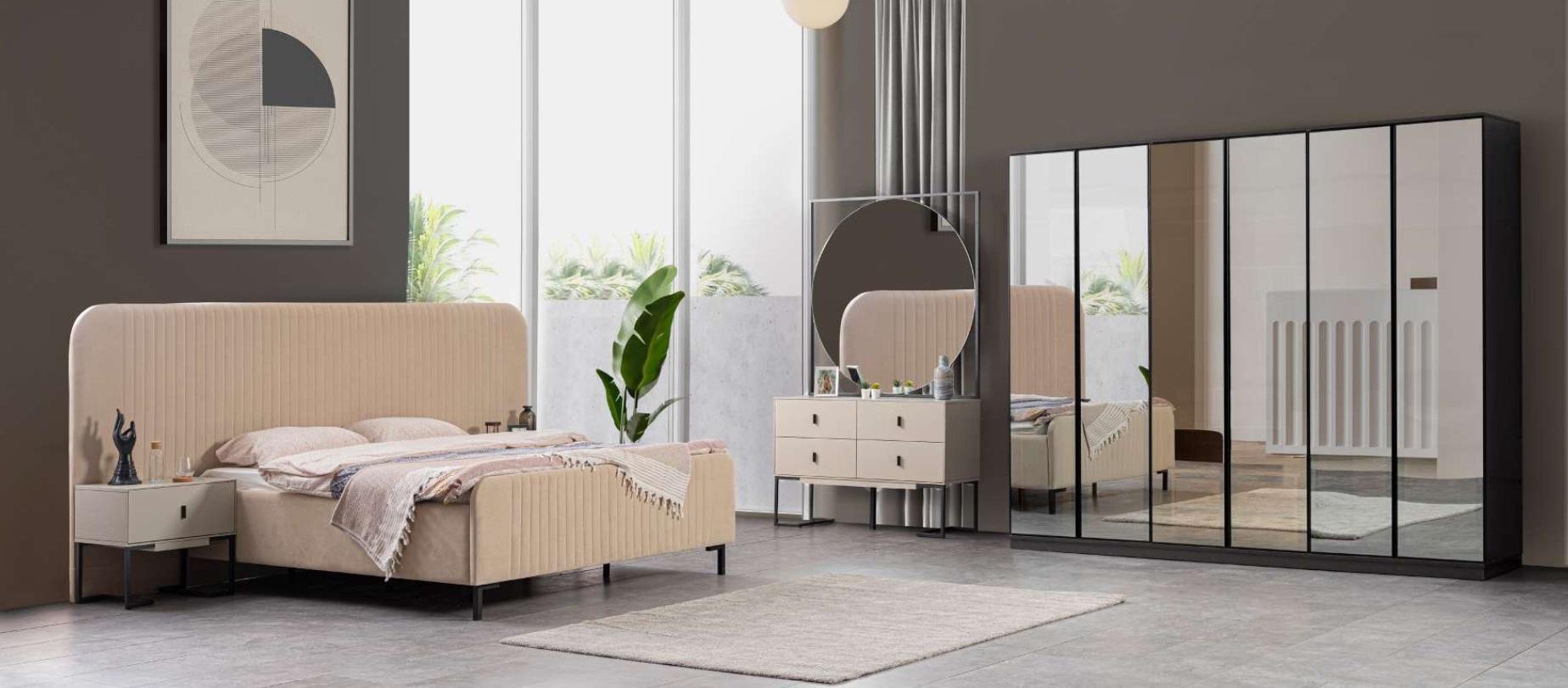 Bedroom set bed 2x bedside tables dressing table designer furniture 5 pcs.