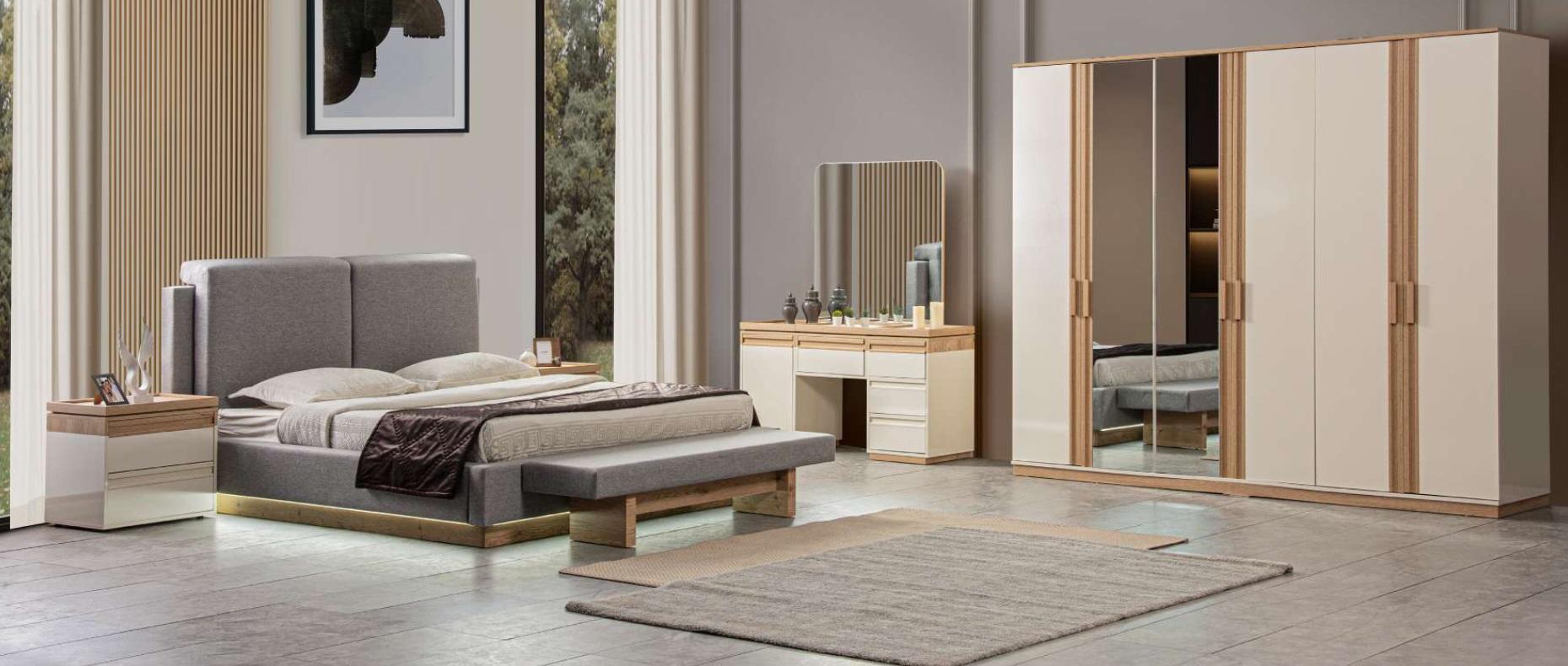 Bedroom set bed 2x bedside tables wardrobe 5 pcs luxury furniture