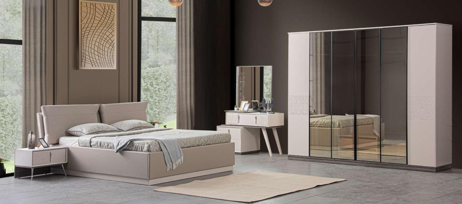 Bedroom Luxury beds 2x bedside tables 5pc wardrobe wood beige