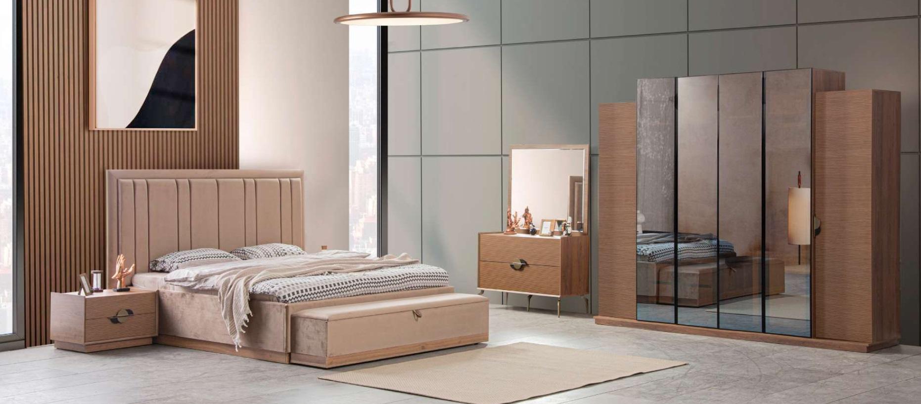 Bedroom set furniture bed 2x bedside tables 5 pcs. modern luxury new
