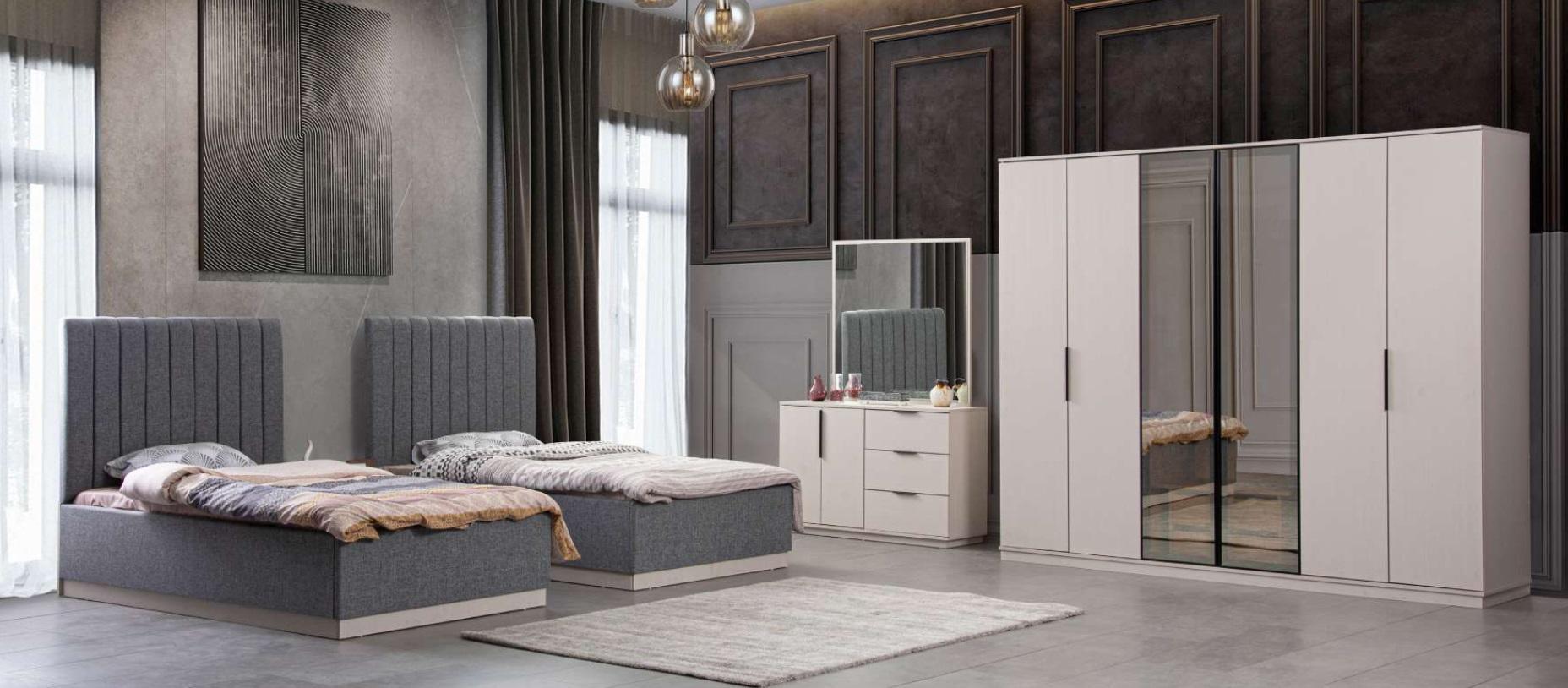Bedroom Modern 2x luxury beds Bedside table Wardrobe 5 pcs.