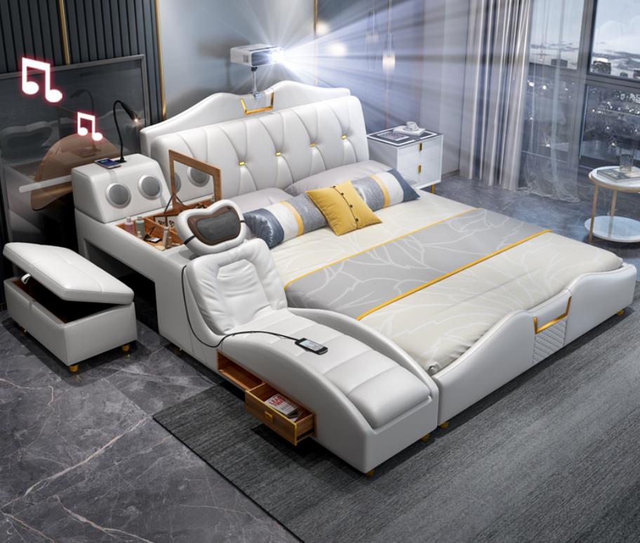 Multifunctional bed luxury design beds double shelf 180x200cm new