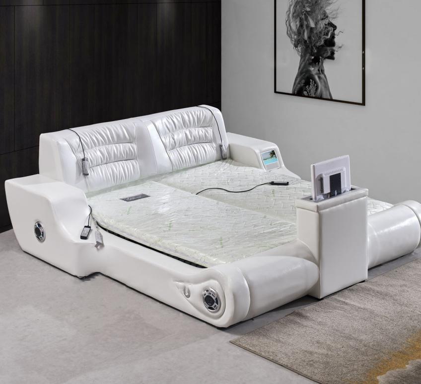 Double Luxury Design White Bed Upholstered Beds Modern Hotel Multifunction