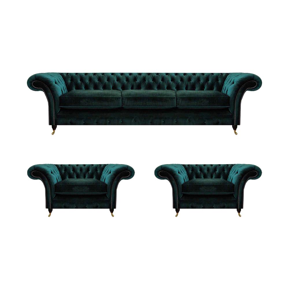 Luxury set complete 3-piece living room 2x armchair upholstered furniture sofa couch three-seater