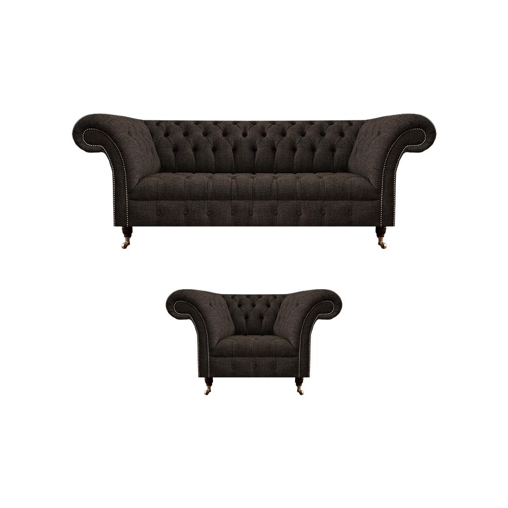 Brown designer upholstered furniture sofa three-seater couch luxury armchair complete 3+1