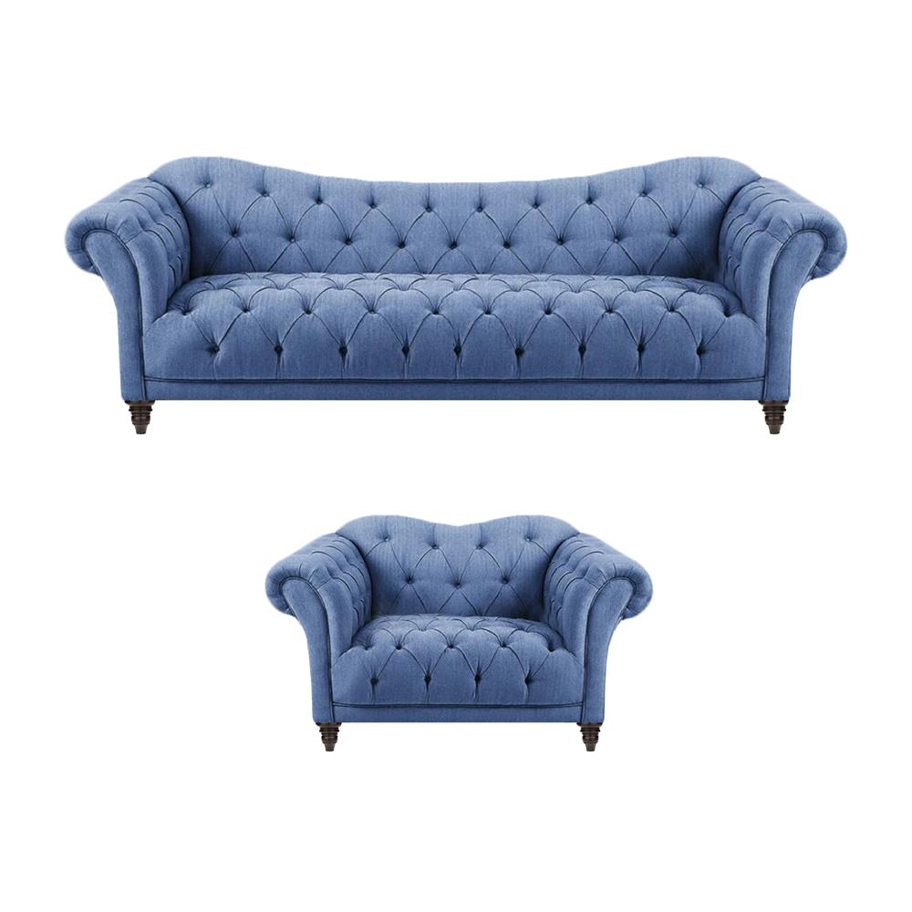 Complete Living Room Modern Sofa Three Seater Couch Blue Furnishing Armchair
