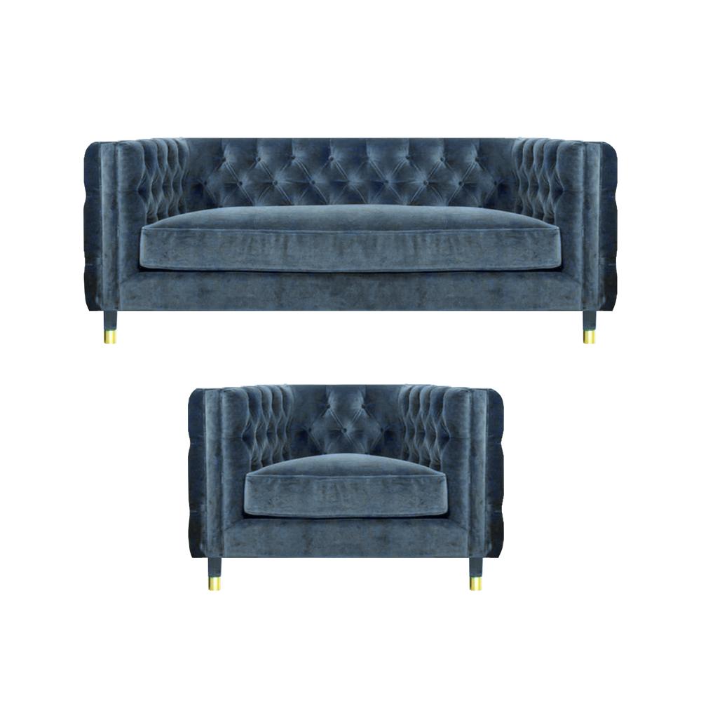 Chestefield sofa set sofa couch three-seater designer textile upholstered armchair