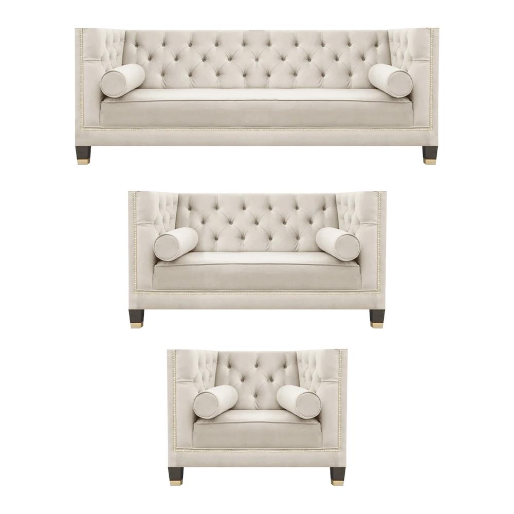 White sofa set textile sofa living room luxury 3+2+1 furnishings Chesterfield