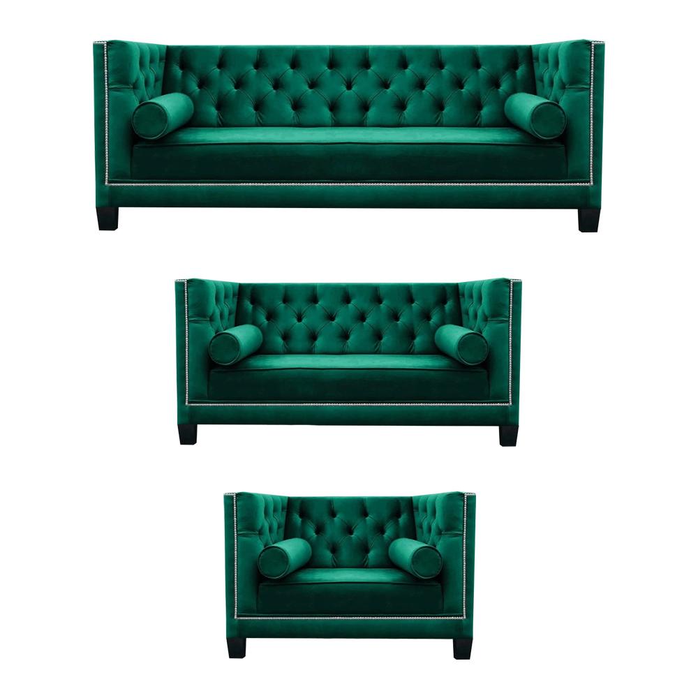 Luxury green Chesterfield design set 3pcs sofas couch living room 3+2+1