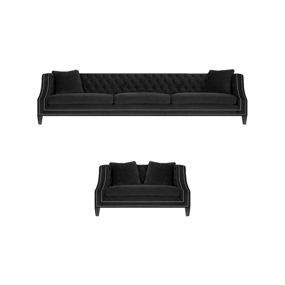 Set Sofa Set 2pcs Chesterfield Black Armchair Sofa Couch Three Seats 3+1