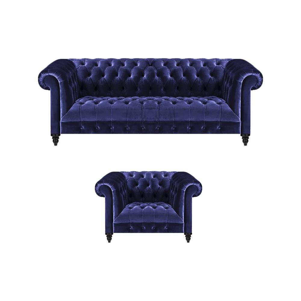 Chesterfield armchair luxury upholstered sofa couch three seats seat set textile new