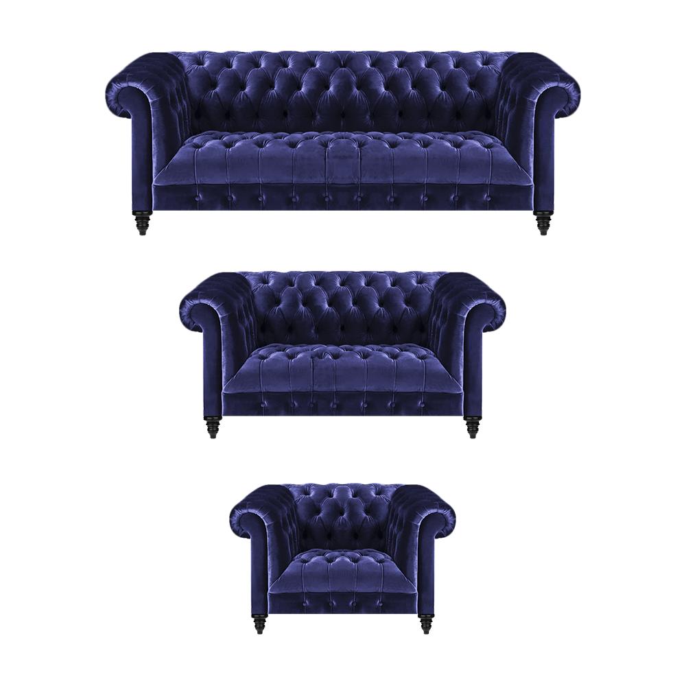Set Blue Sofa Complete Luxury Sofa Set 3pcs Textile Living Room New