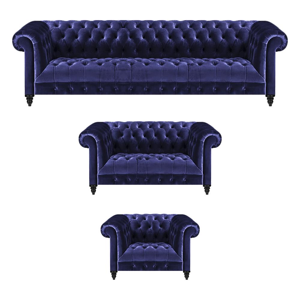 3-piece sofa set upholstered sofa couch chesterfield armchair living room 4+2+1