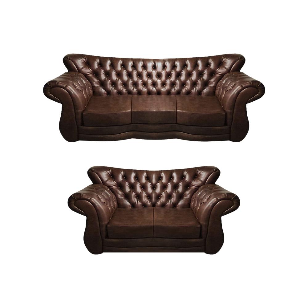 Upholstered furniture leather 2x sofas living room Chesterfield brown furnishings 3+2