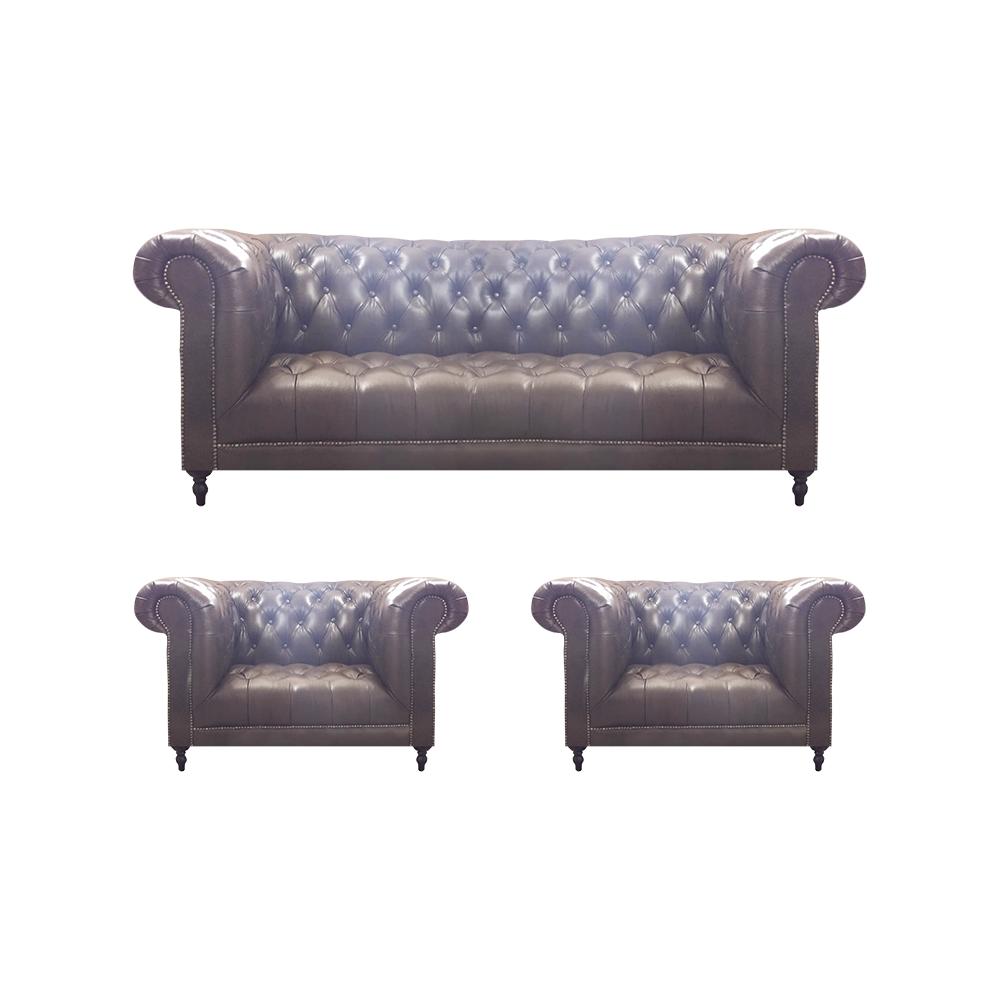 Chesterfield brown upholstered furniture living room armchair 3+1+1 sofa three-seater