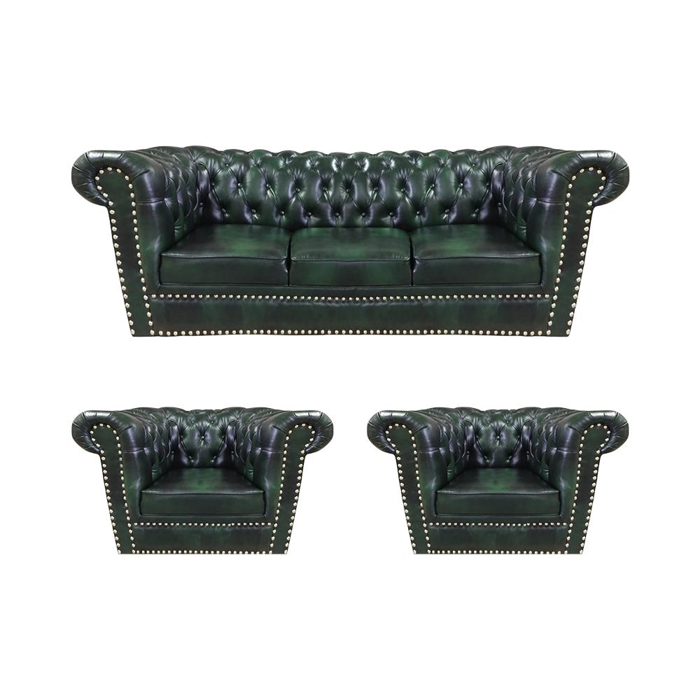 Sofa set 3pcs sofa couch upholstery Chesterfield design 2x armchair leather sofa new