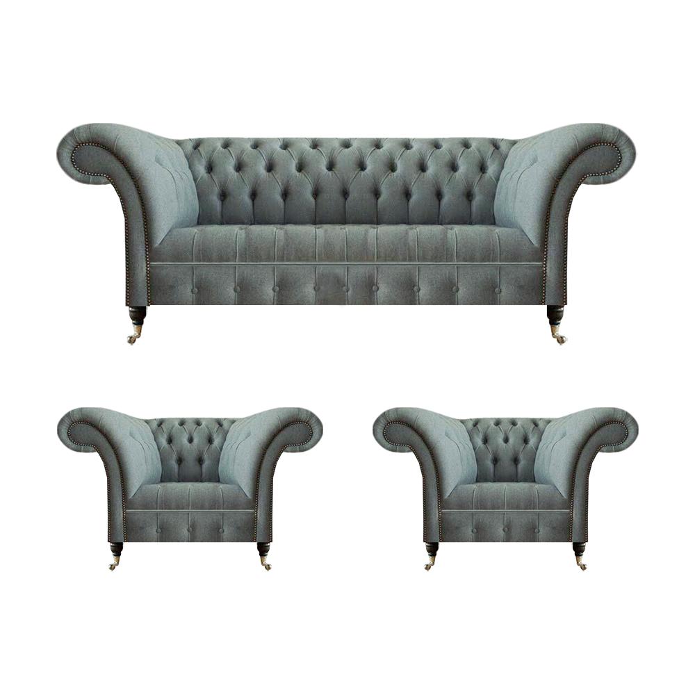Sofa set 3pcs 2x armchair grey sofa three seater Chesterfield new