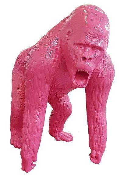 Abstract decorative sculpture in modern style designed as full pink colored shouting gorilla (A691B)