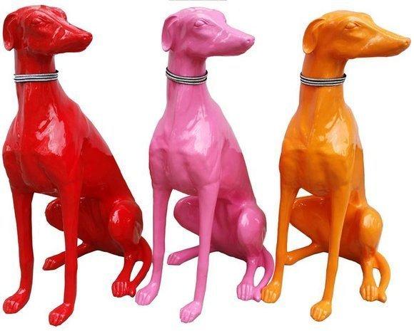Abstract decorative garden sculpture designed as gloss colorful dog 80cm height