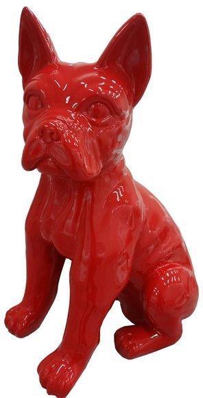 Decorative garden sculpture designed as full red colored gloss sitting dog (A527)