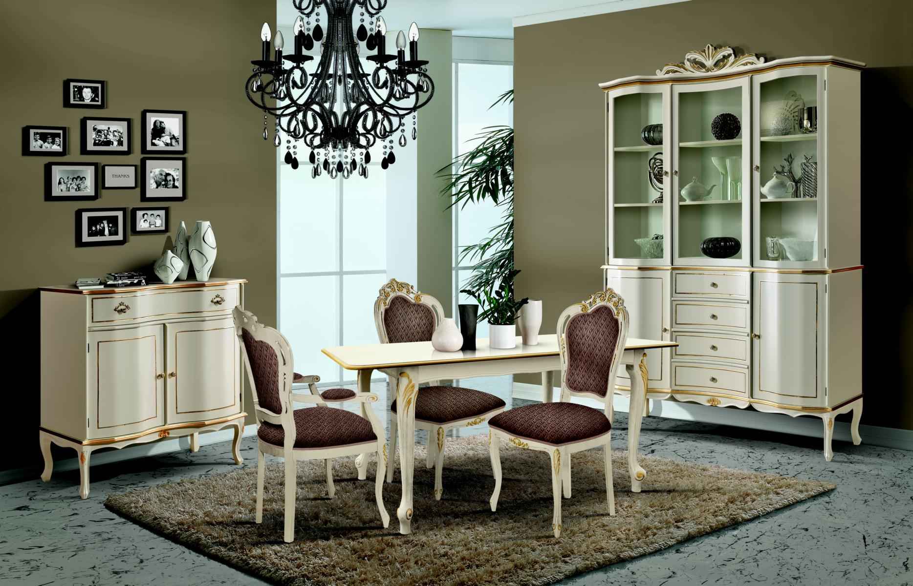 Luxury dining room set 6 pieces white wood furniture chest of drawers 3x chair table