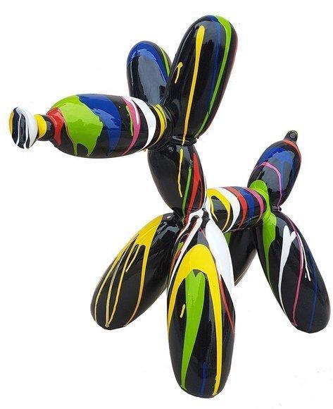 Abstract decorative sculpture designed as black colored balloon animal with colorful stripes