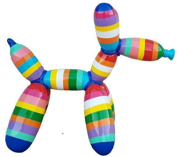 Abstract decorative garden sculpture designed as multi-colored balloon animal figure stripes