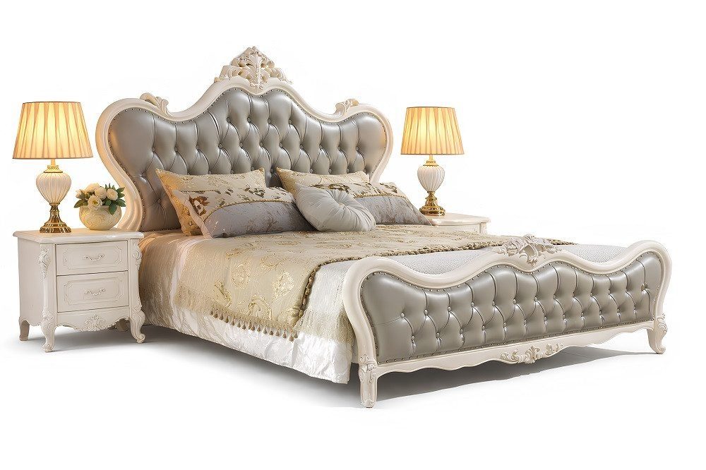 Luxurious upholstered bed made of wood and leather, timeless design immediately SOFORT