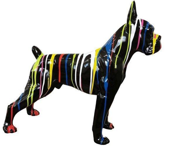 Full black painted gloss bulldog figure with abstract stripes 173cm length A841
