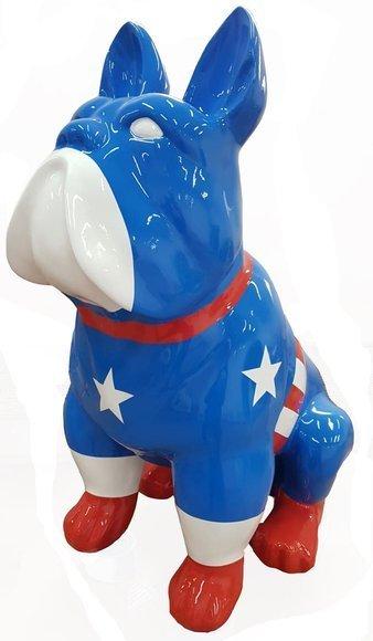 Abstract decorative garden sculpture designed as blue colored dog with stars patterns 79cm (A627C)