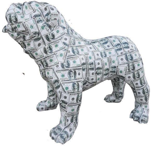 Abstract decorative sculpture designed as dog in 100 dollars style colored 79cm