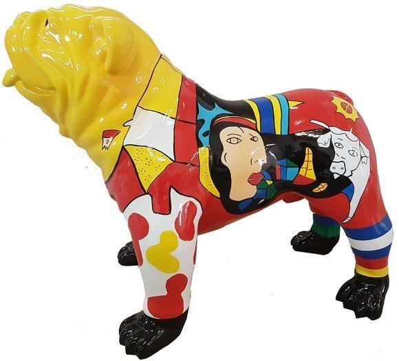 Decorative sculpture designed as multi-colored standing dog with yellow head 74x90cm