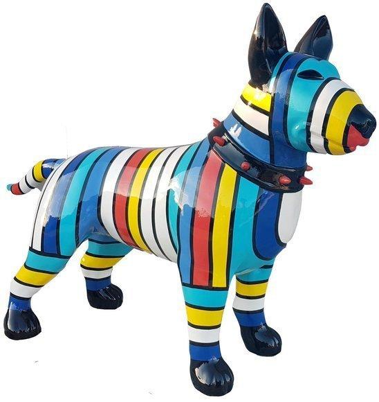 Abstract decorative sculpture designed as gloss bull terrier in colorful stripes 85x116cm (A526F)