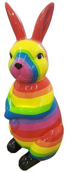 Gloss abstract decorative sculpture designed as standing rabbit in colorful stripes 50cm height A720