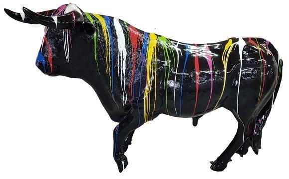 Full black painted gloss bull figure colored with abstract stripes 150cm length A838