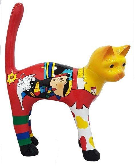 Abstract decorative sculpture designed as gloss colorful cat with patterns 110cm