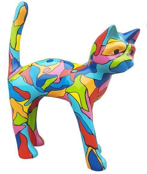 Abstract decorative sculpture designed as multi-colored cat with patterns 108cm