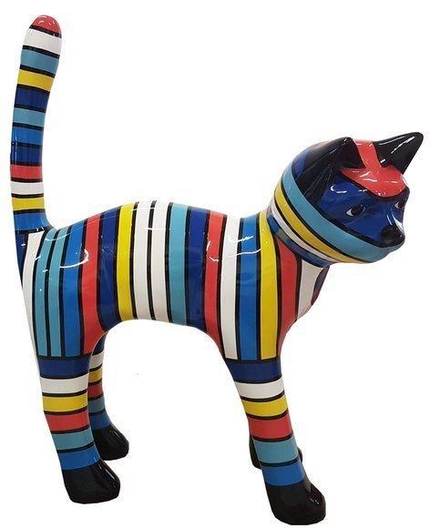 Abstract decorative colorful sculpture designed as standing cat with stripes 108cm