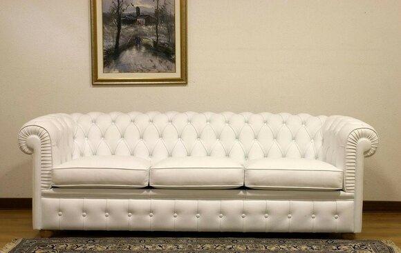 Design Chesterfield Sofa Set 3 Seater Leather Couch White Upholstery Sofas Sofa