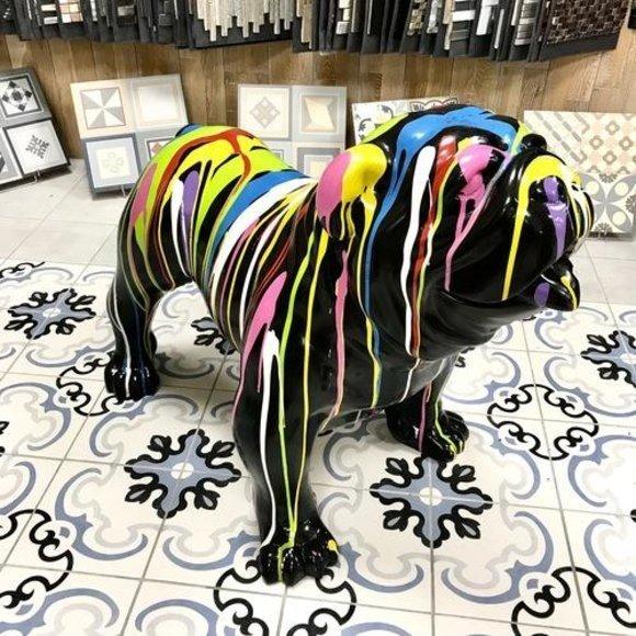 Decorative abstract sculpture designer black dog with colorful stripes 32x55cm A515D